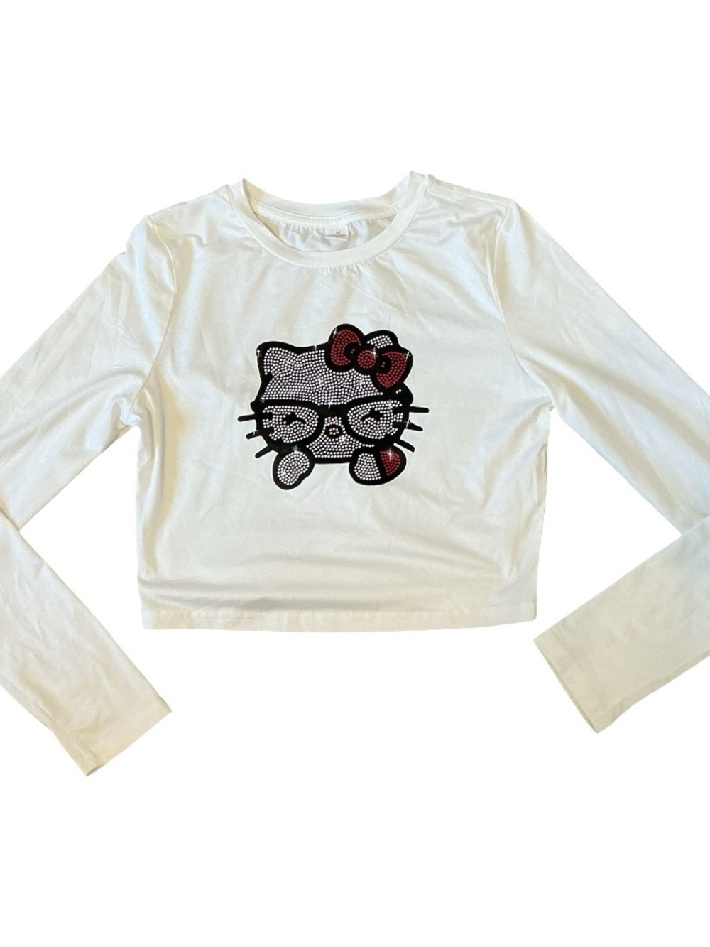 Hello Kitty Glasses Bow Graphic Girls Medium Long Sleeve Top Stretch